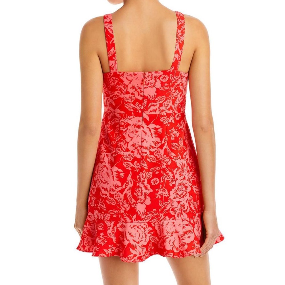 BCBGMaxAzria Floral Cutout Mini Dress Red Combo Sleeveless Peplum Hem Sz 2 NWT - Picture 2 of 12